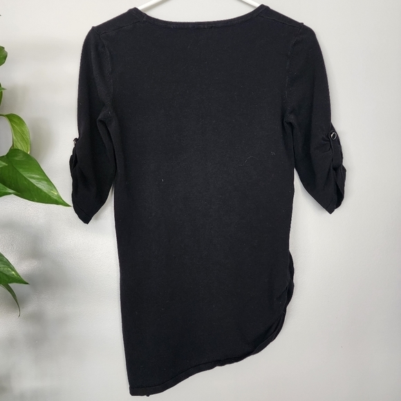LE Chateau black sweater ruched 3/4 sleeves medium - Picture 2 of 6